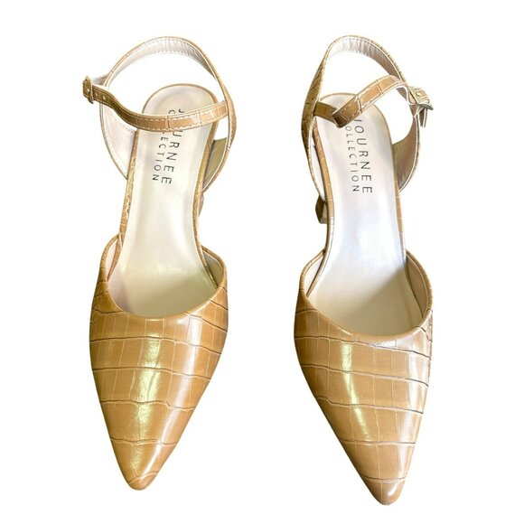 Journee Nixey Tan Croc-Embossed Pointed Toe Heels Size 7.5 NEW - Picture 2 of 6